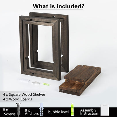 idee-home Wooden Floating Shelves Includes four square wooden shelves and four boards and associated installation tools