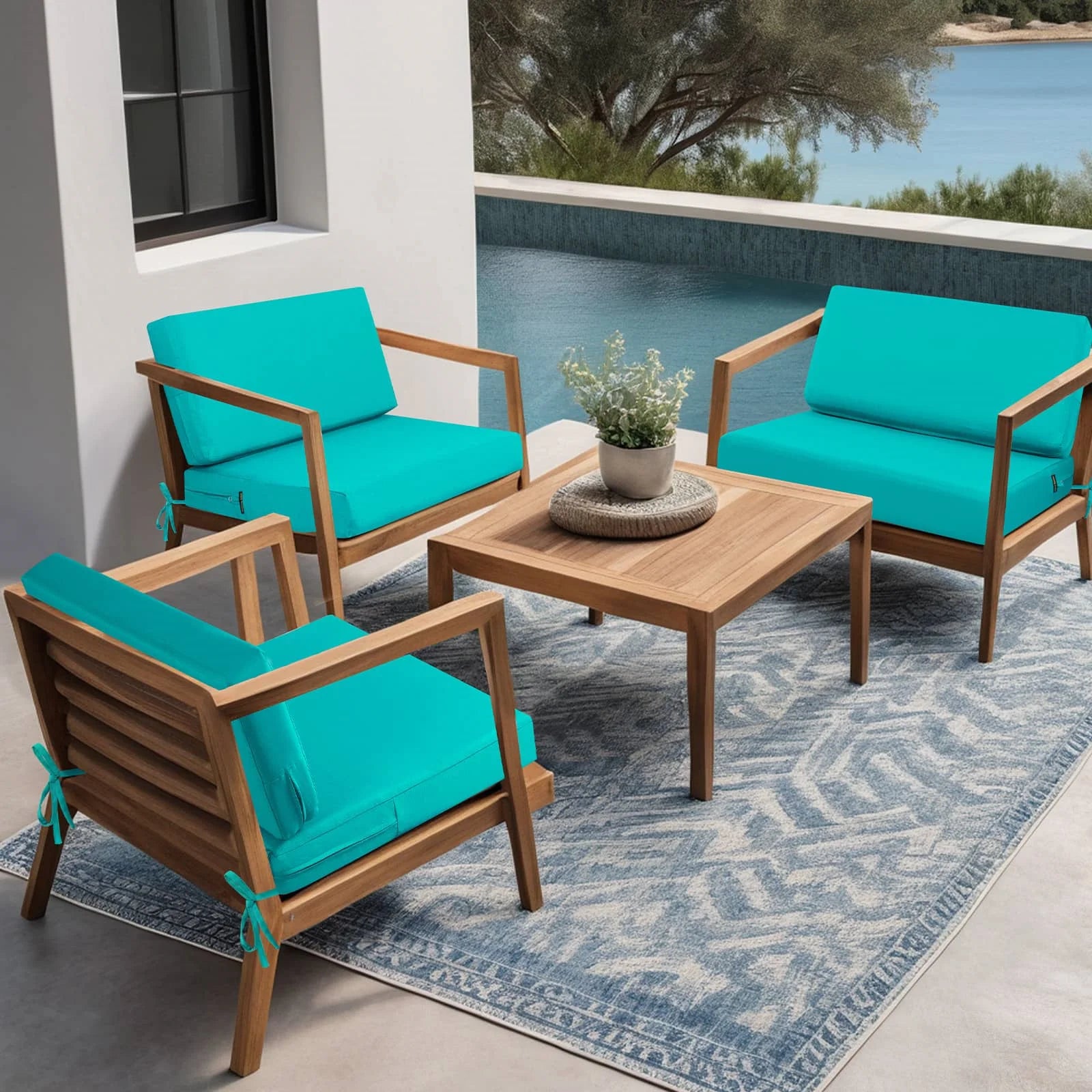 Peacock Blue Square Outdoor Couch Cushions Perfect for Outdoor Furniture