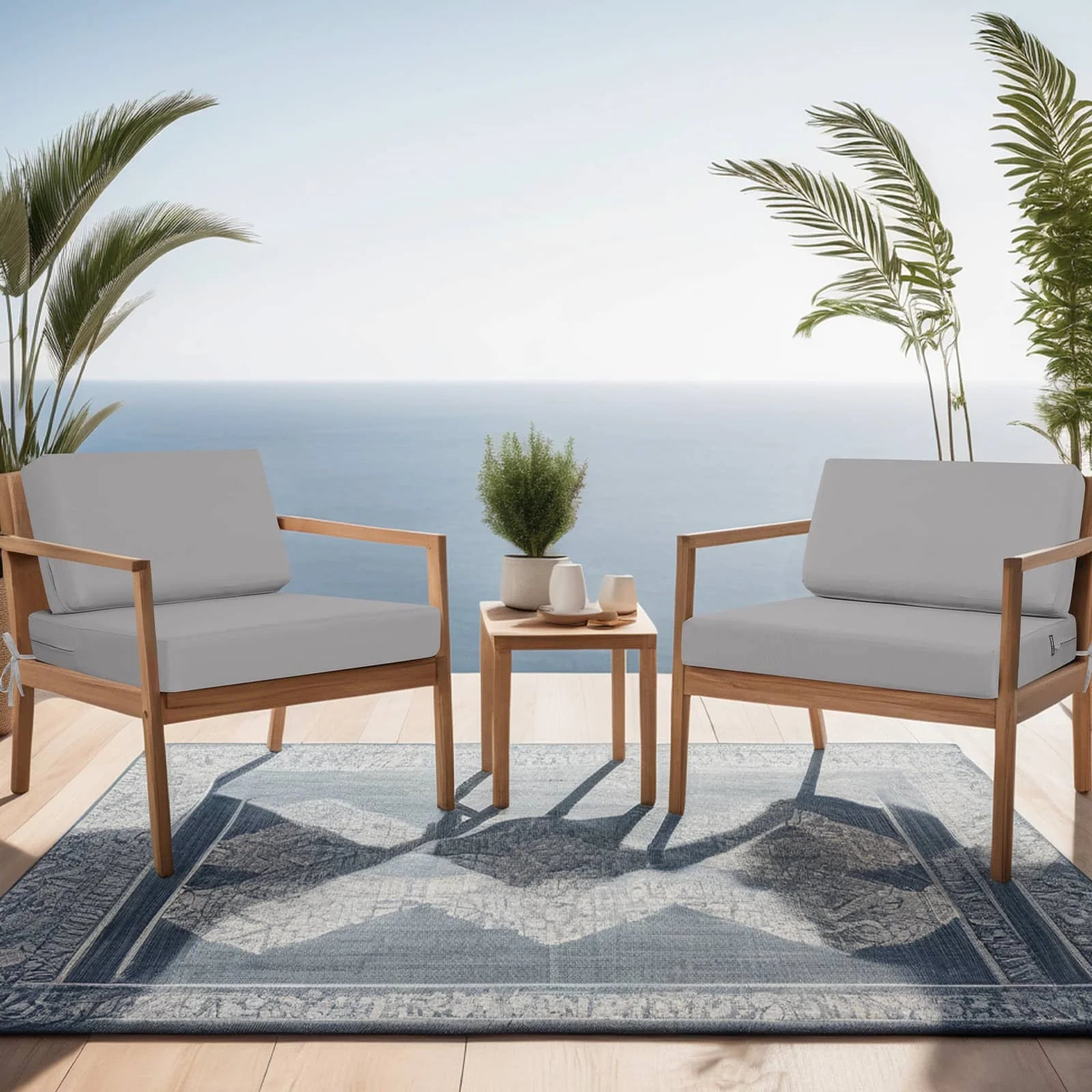 Silver Grey Dark Cerulean Square Outdoor Couch Cushions have excellent fade resistance.