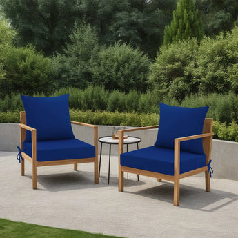 Idee-home Dark Cerulean Outdoor Couch Cushions on Wooden Chairs on Patio