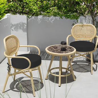 Black idee-home Round Outdoor Bistro Chair Cushions perfectly suited with metal chairs under the sun. 